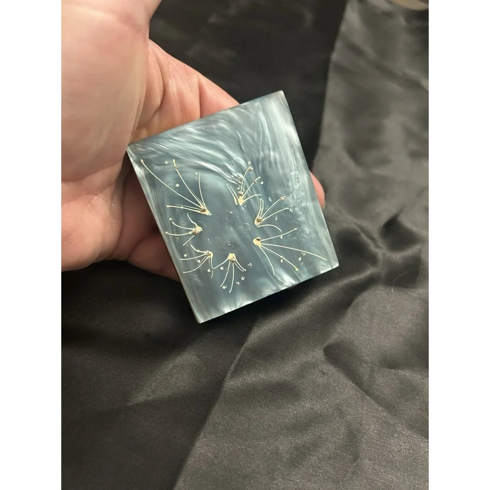 Vintage 1950s Blue Lucite Compact Mirror Atomic Starburst Mid Century Modern