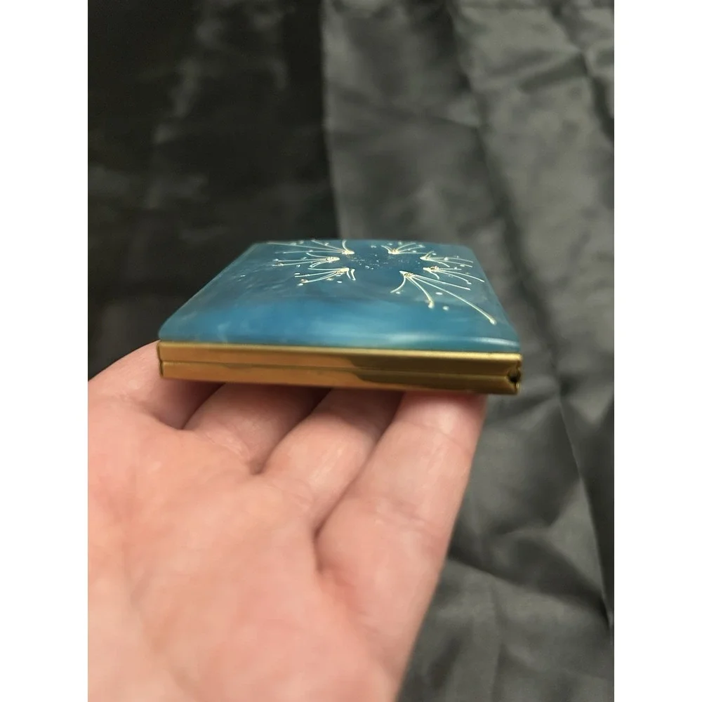 Vintage 1950s Blue Lucite Compact Mirror Atomic Starburst Mid Century Modern