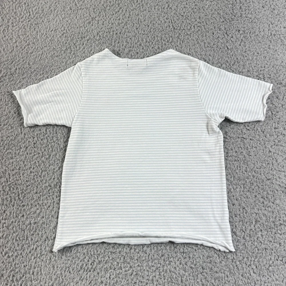 Ralph Lauren Striped T-Shirt‎ Girls 3T Light Blue White Lettuce Trim Logo Tee