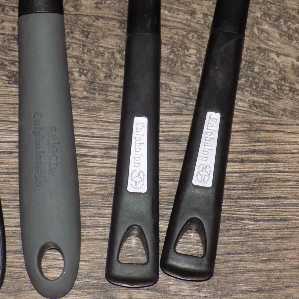 Calphalon Kitchen Utensil Set 5pc Black Grey Good Spatula Whisk‎ Pasta Fork