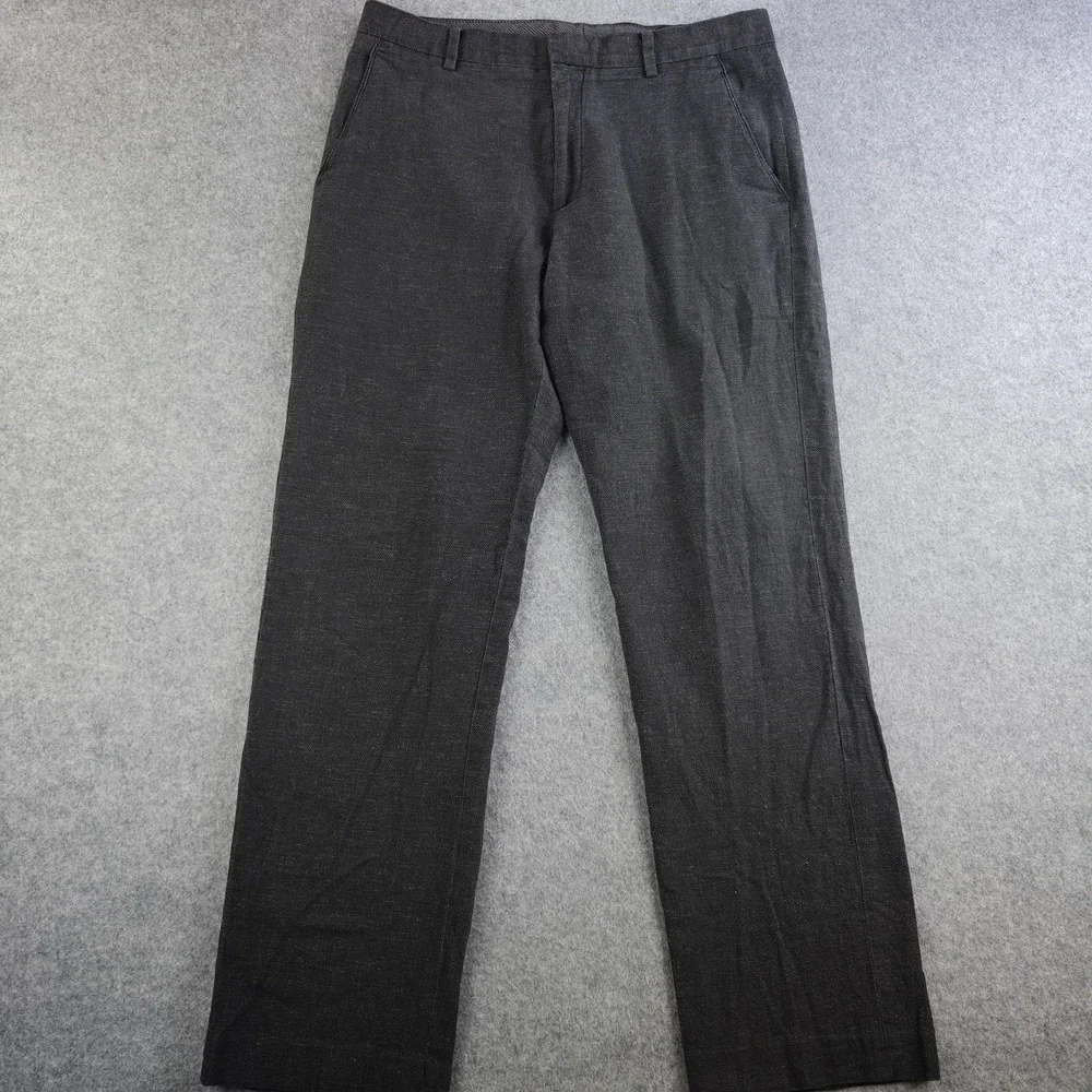 Banana Republic Dress Pants Men's 32x32 Gray Linen Blend Tailored Fit Flat Front