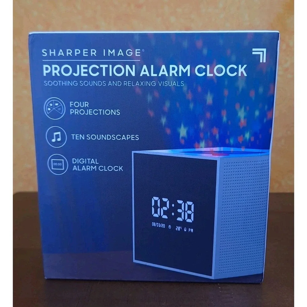 Sharper Image Projection Alarm‎ Clock Soothing Sounds And Relaxing Visuals NIB