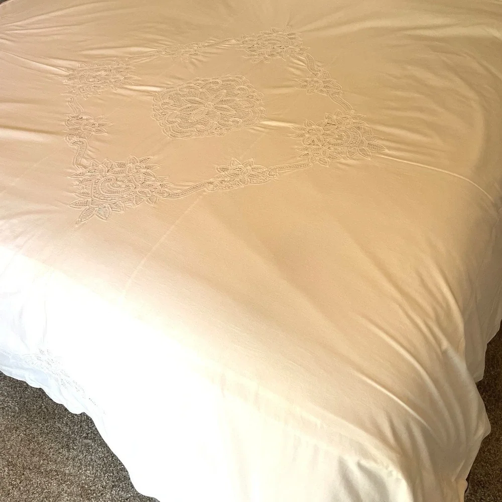 Battenburg Lace Duvet Cover Full Double Size Crisp White‎ Cottagecore Shabby