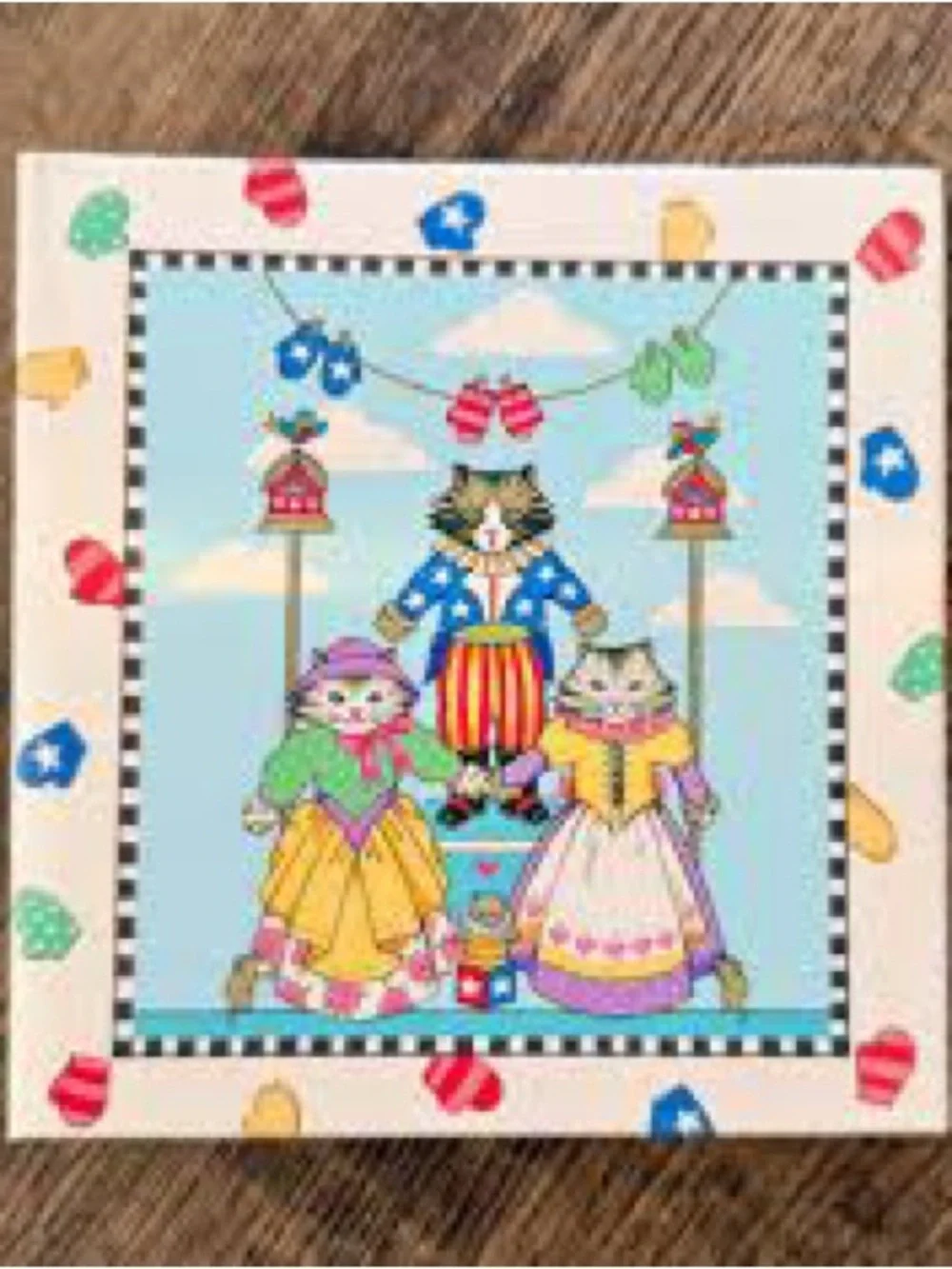 VTG 80s Cat Family Photo Album - Folk Art Cat 4x6 Photo Album Mini