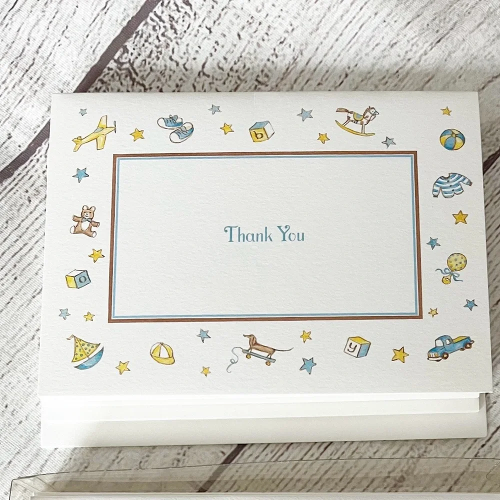 Crane 2 piece set baby boy printable birth announcements and thank you notes