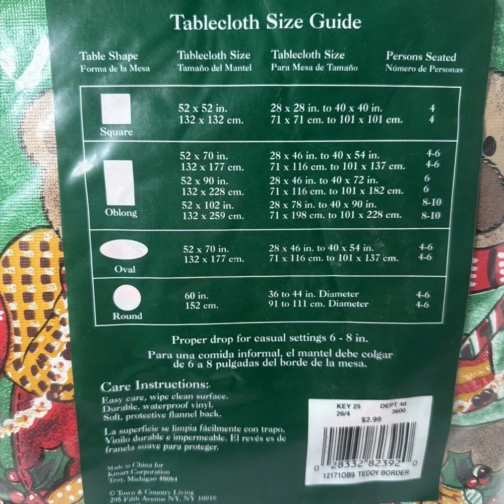 NOS Kmart Trim A Home Christmas Oblong Vinyl Tablecloth 52