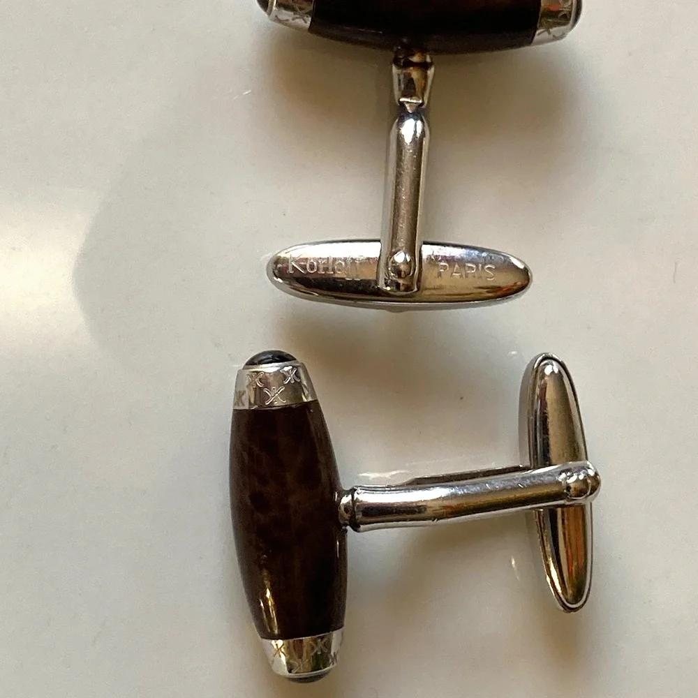 Korloff Paris Luxury Wood & Silver Designer Barrel Cufflinks France