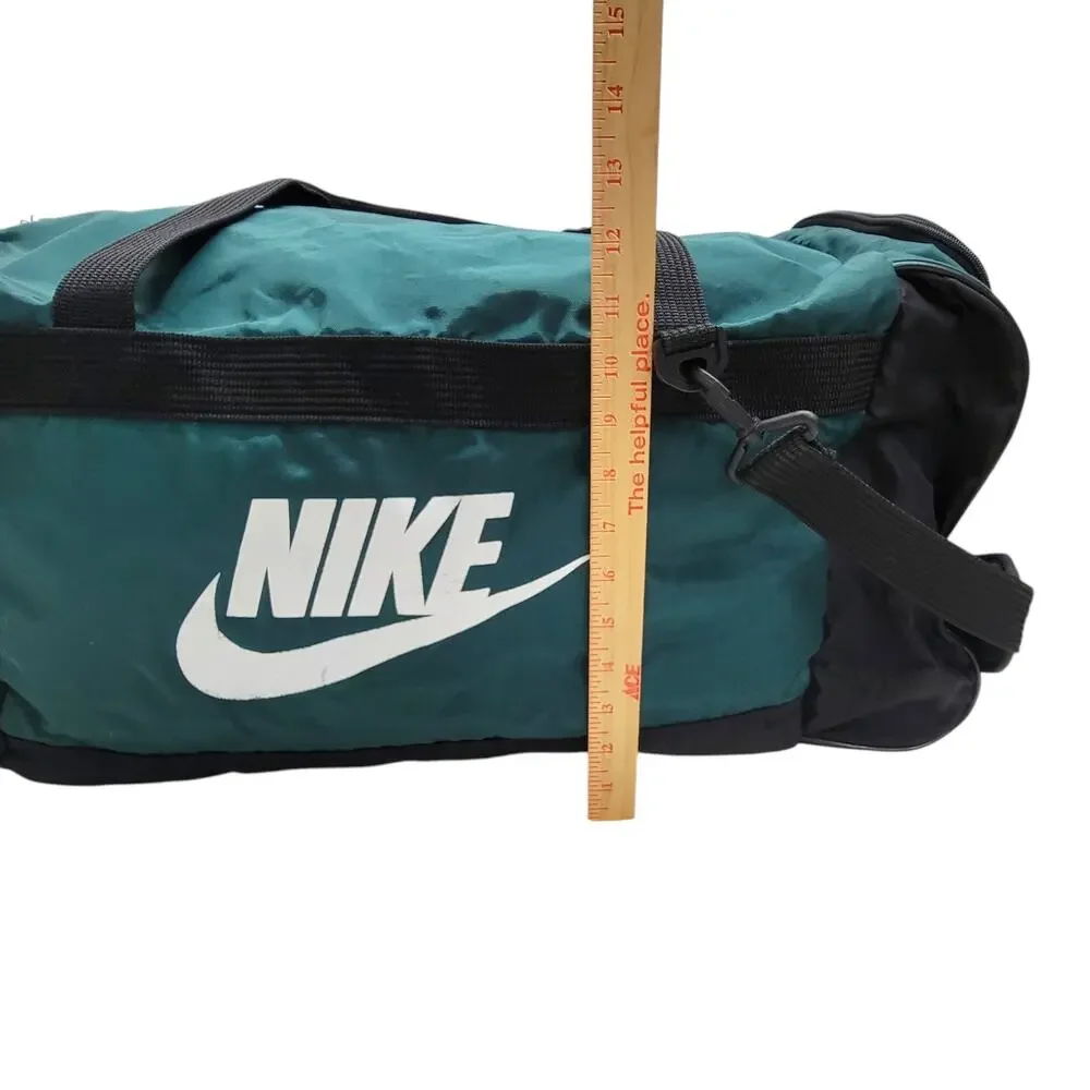 Vintage 90s Nike Duffle Bag Green Black Large Gym Travel Swoosh Made In Korea