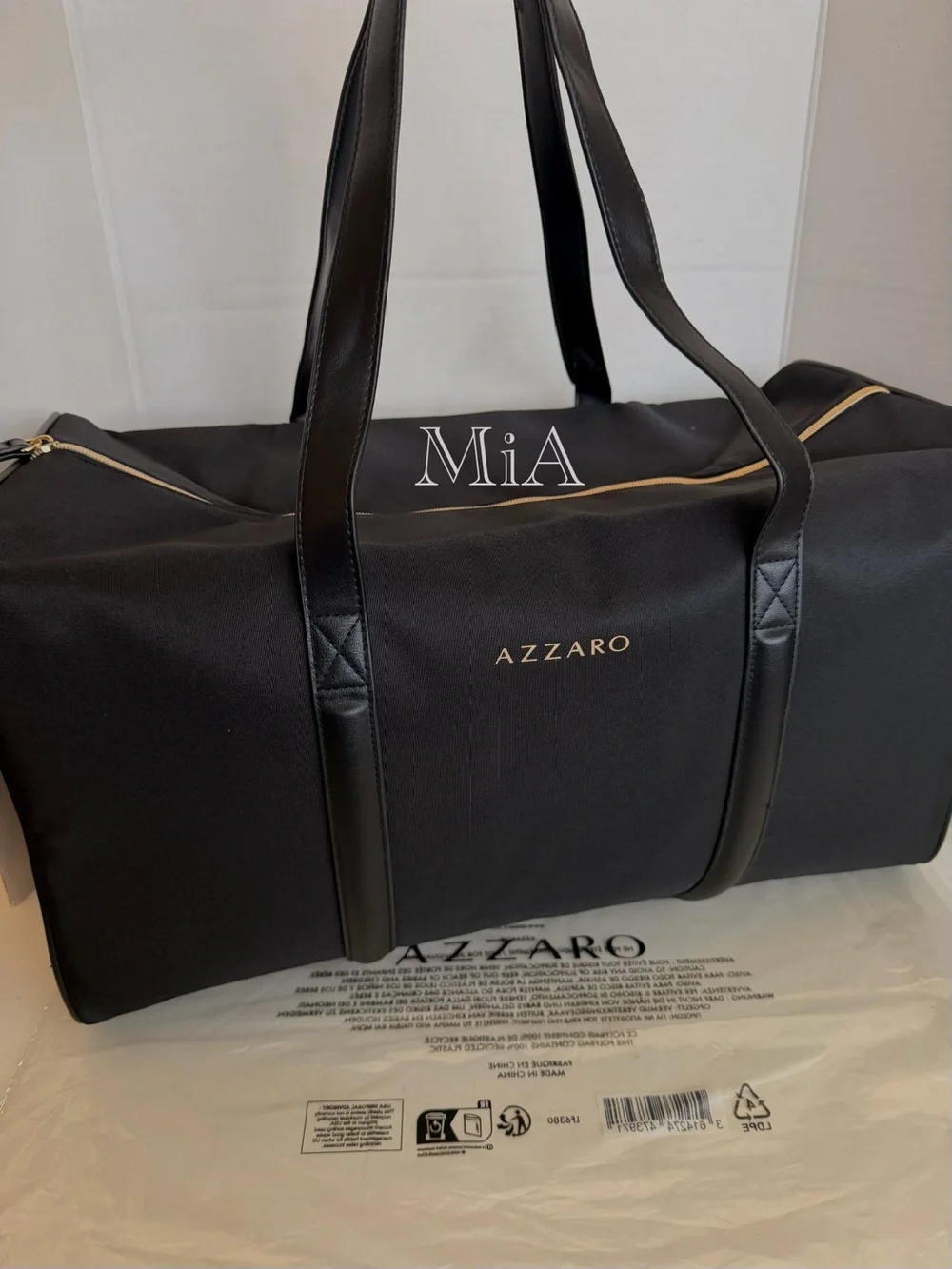 Azzaro Black Duffle Bag / Gym Bag/  Weekend Carry on Travel Bag (19”x11”x9”)