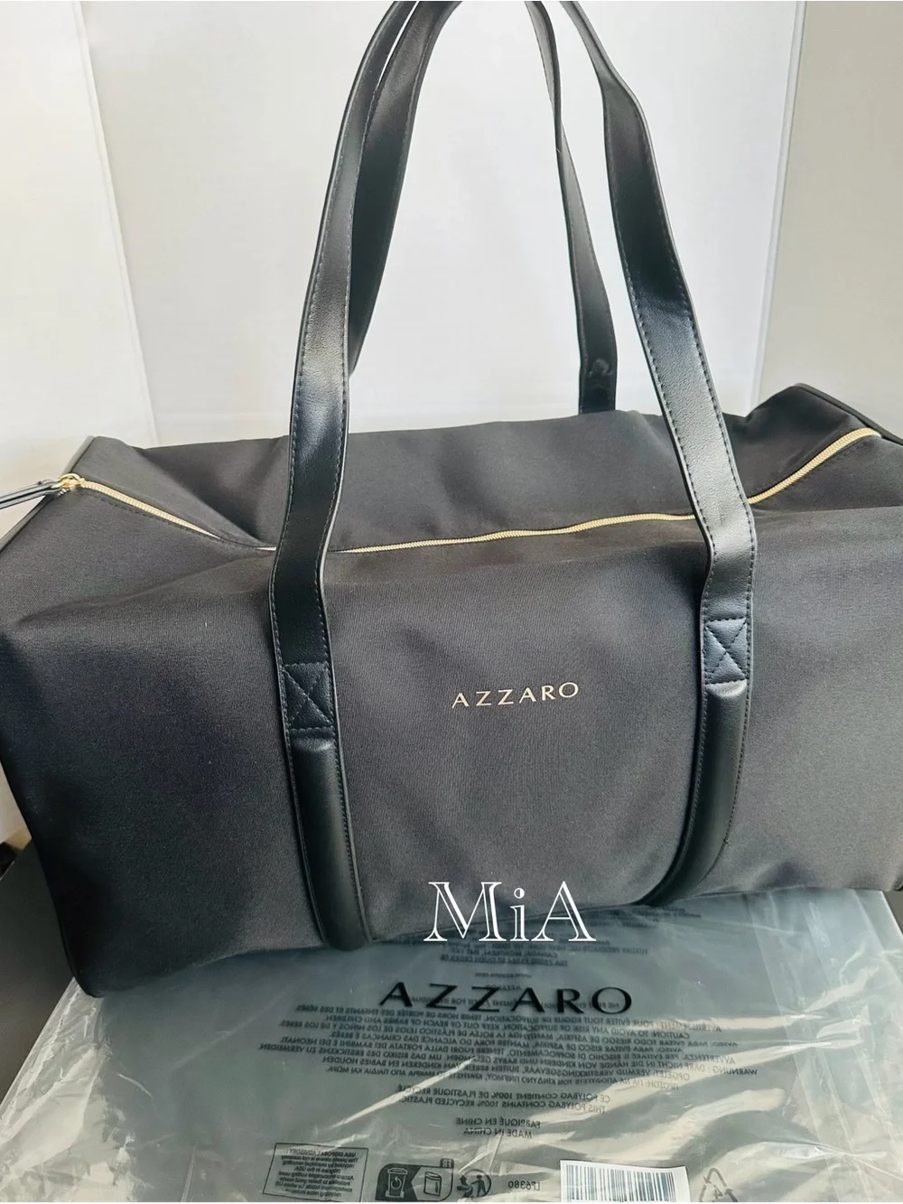 Azzaro Black Duffle Bag / Gym Bag/  Weekend Carry on Travel Bag (19”x11”x9”)