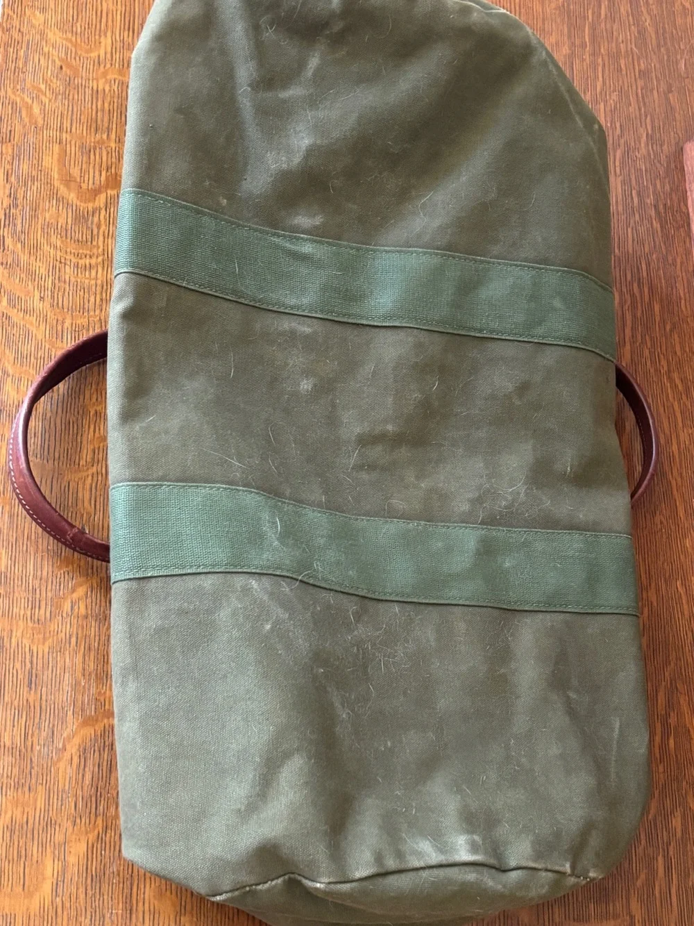 Gokey Vintage Olive Canvas w/Brown Leather Trim Round Duffle Bag