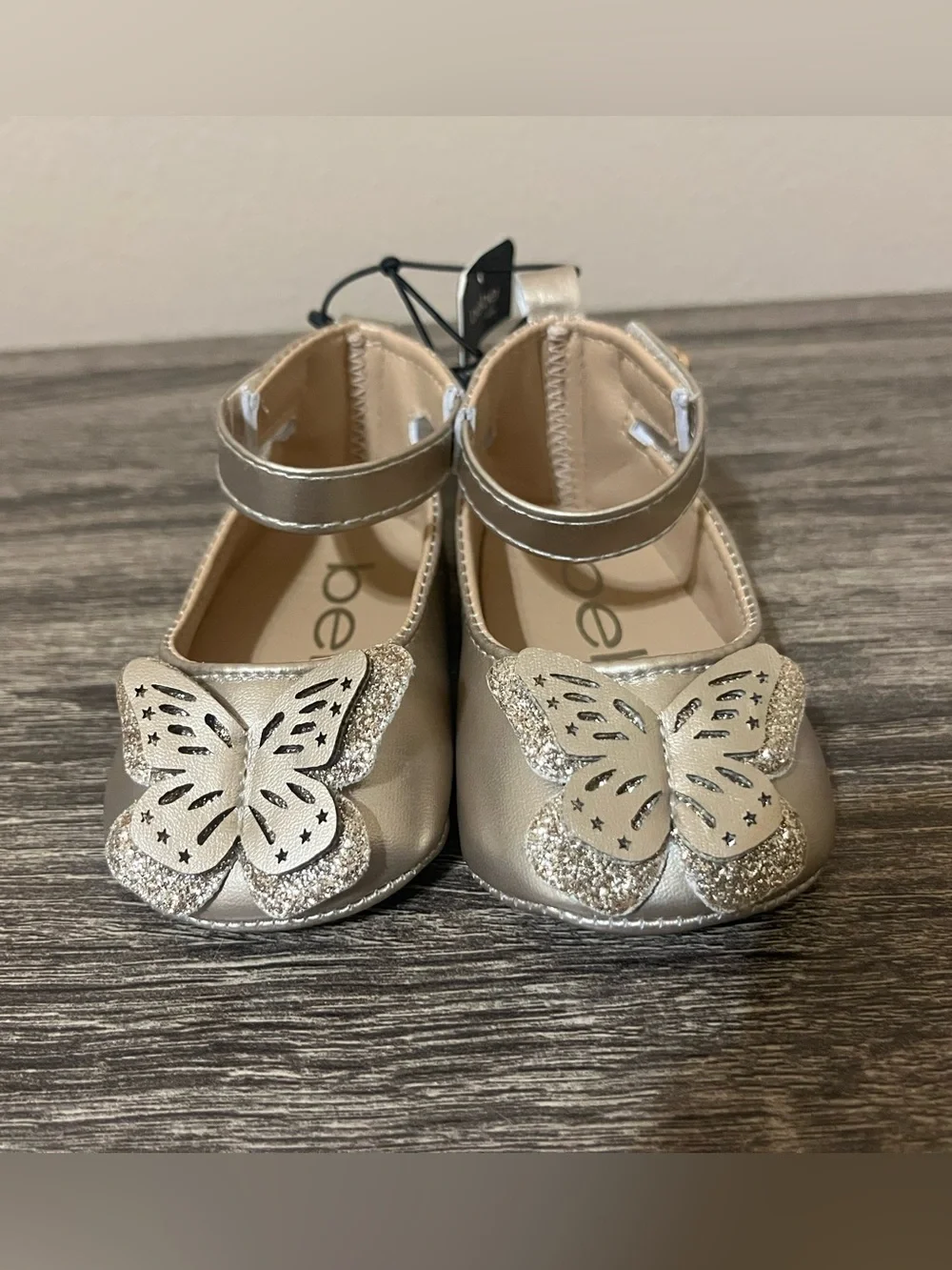 Bebe Beige Metallic Butterfly Mary Jane Kids Shoes