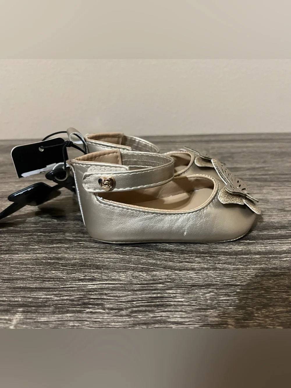 Bebe Beige Metallic Butterfly Mary Jane Kids Shoes