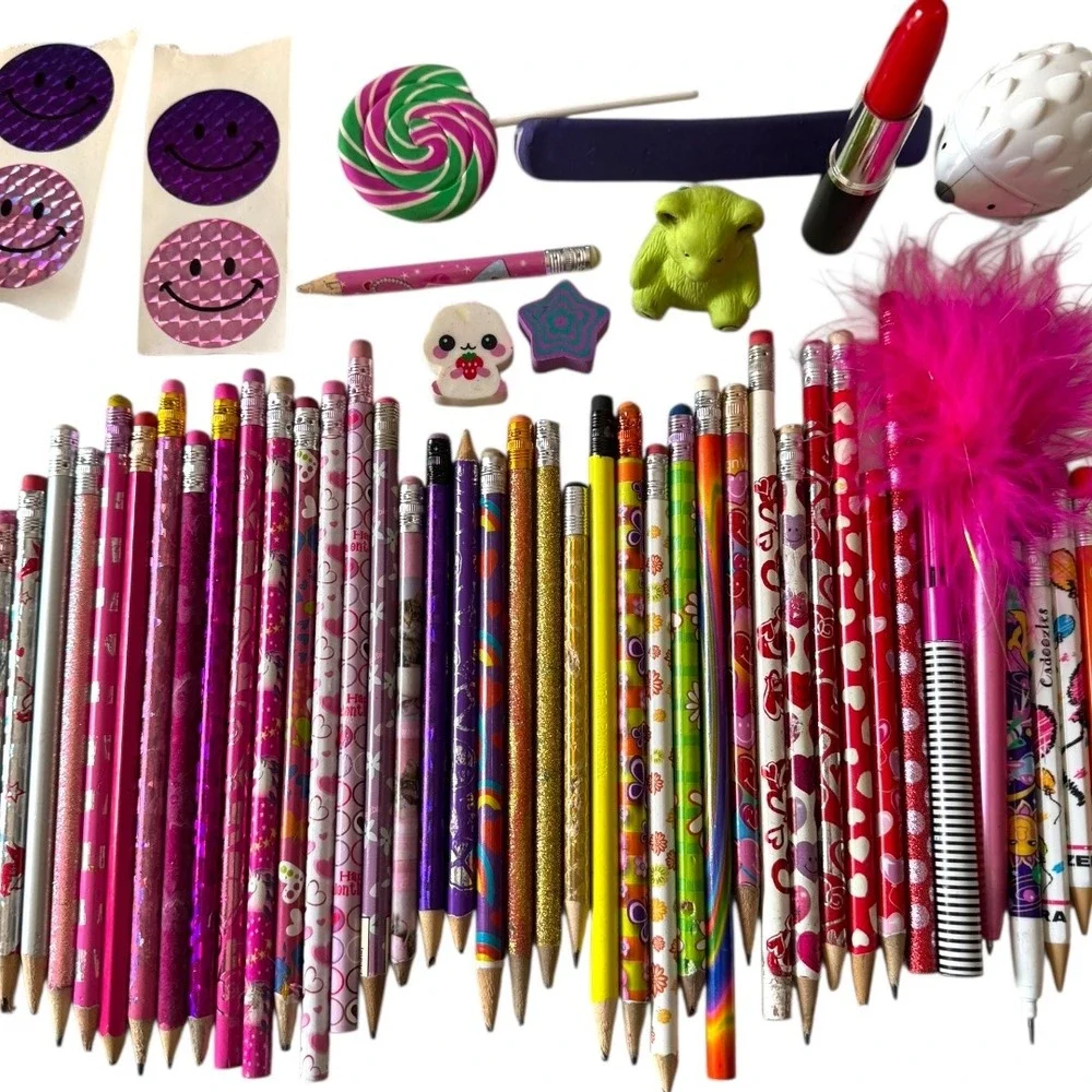 Y2K Vintage Girly Pencils Erasers Stickers Lot 60+ Novelty School‎ Supplies B20Q