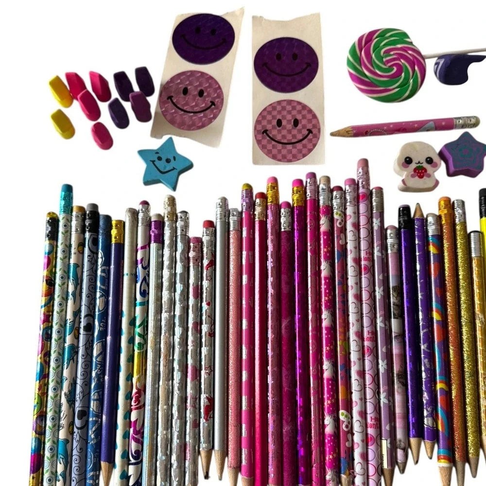 Y2K Vintage Girly Pencils Erasers Stickers Lot 60+ Novelty School‎ Supplies B20Q