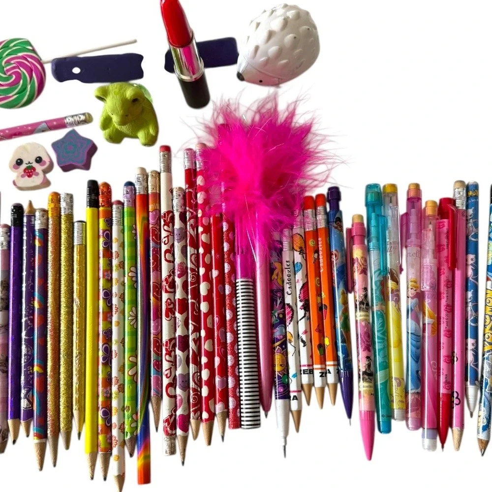Y2K Vintage Girly Pencils Erasers Stickers Lot 60+ Novelty School‎ Supplies B20Q