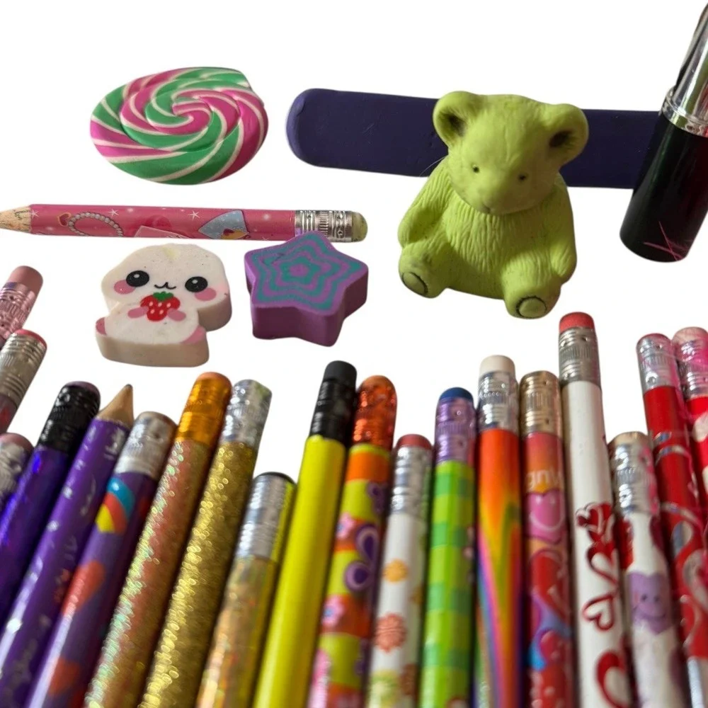 Y2K Vintage Girly Pencils Erasers Stickers Lot 60+ Novelty School‎ Supplies B20Q