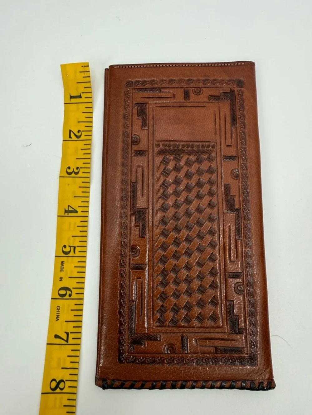 Wallet Vintage CASA ARVE Mexico Tooled Leather Wallet, Aztec Calendar Design