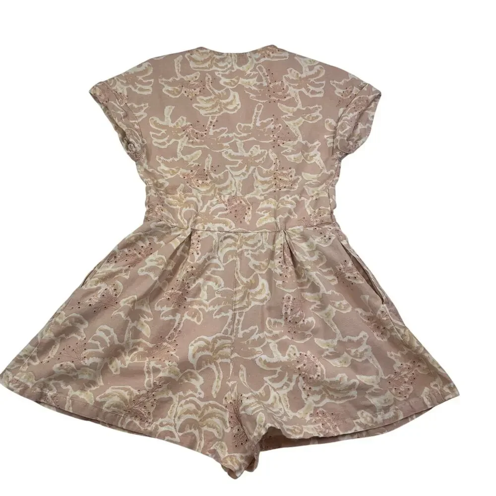 Zara Cotton Linen Floral Eyelet Feminine Cottage Romper Women's Size XS