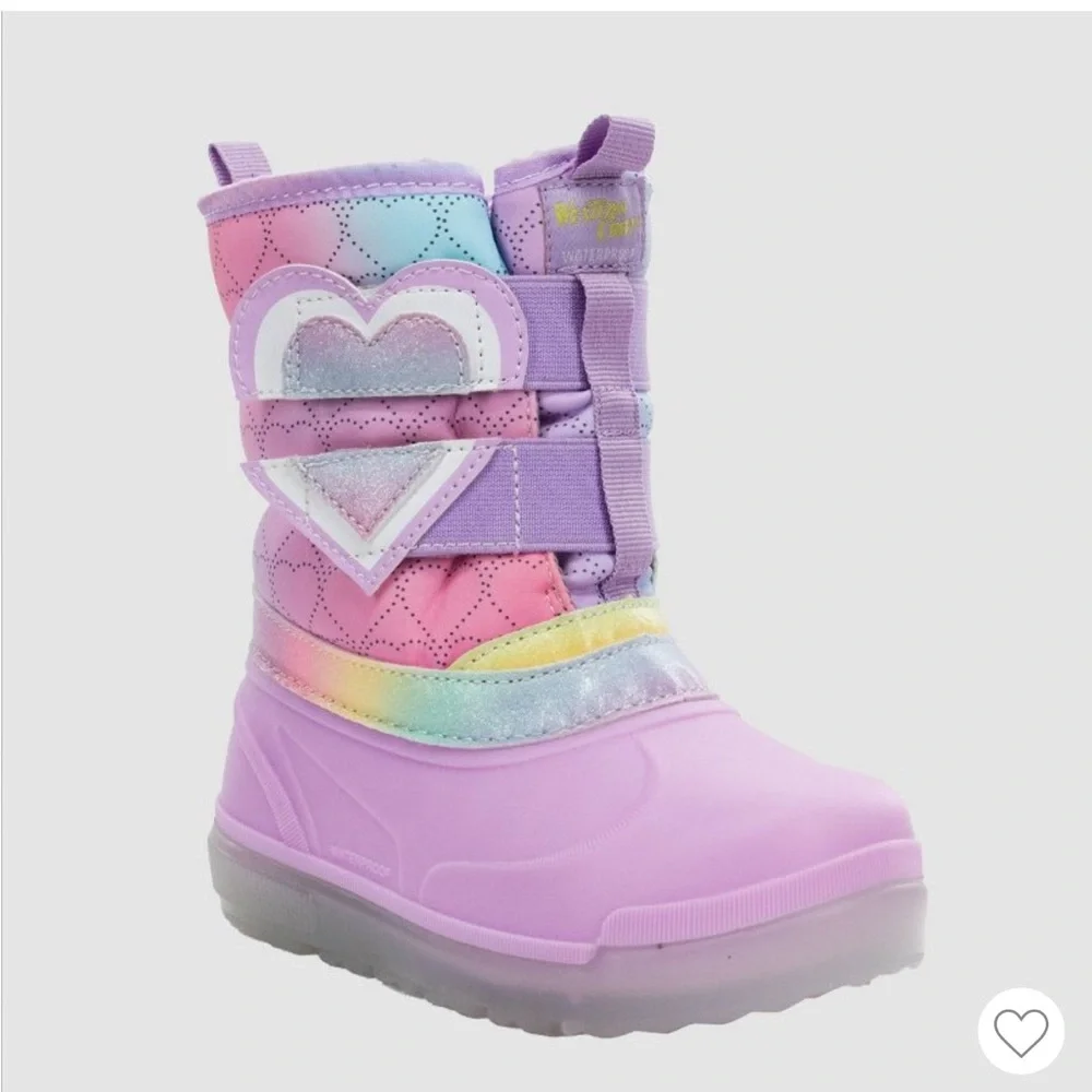 Western Chief Toddler Girls' Denali Lighted Faux Fur Heart Winter Boots 5T