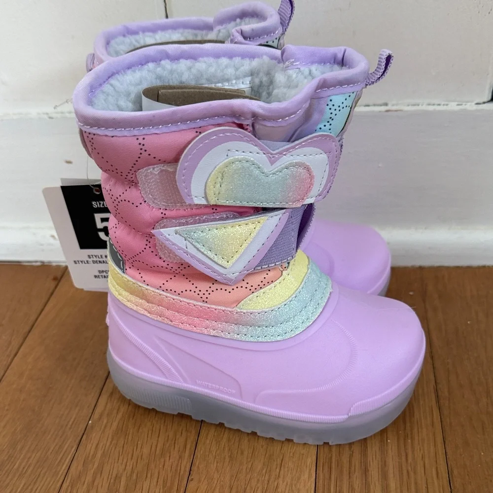 Western Chief Toddler Girls' Denali Lighted Faux Fur Heart Winter Boots 5T