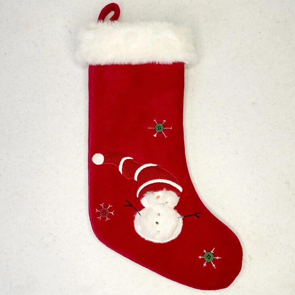 First Moments Kids Snowman Red Luxe Velvet‎ Embroidered Christmas Stocking