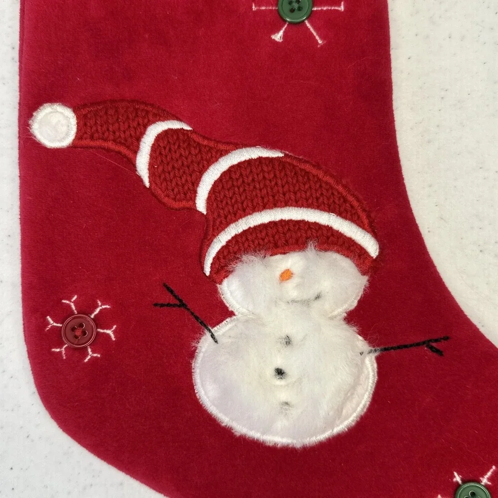 First Moments Kids Snowman Red Luxe Velvet‎ Embroidered Christmas Stocking