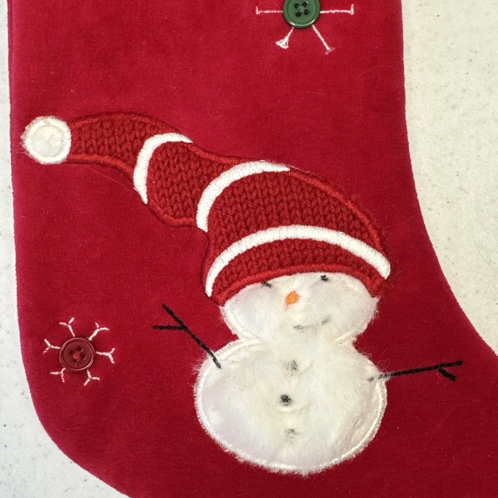 First Moments Kids Snowman Red Luxe Velvet‎ Embroidered Christmas Stocking
