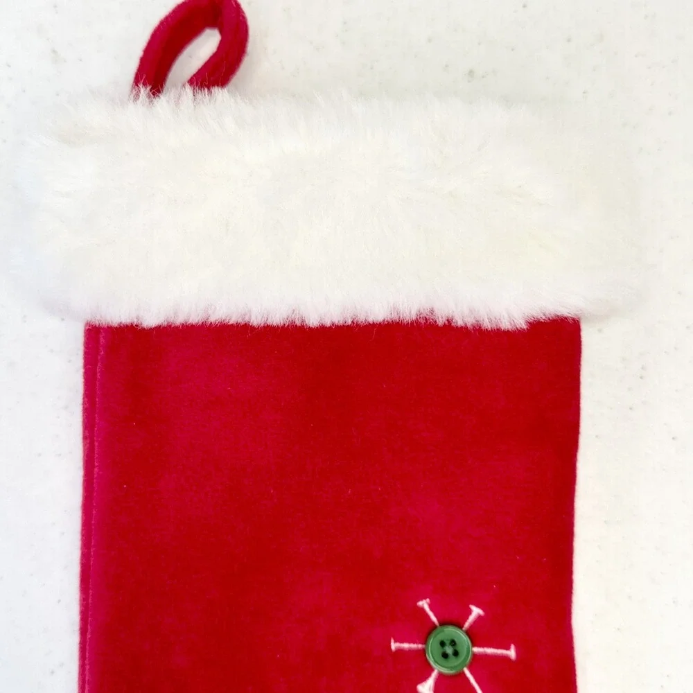 First Moments Kids Snowman Red Luxe Velvet‎ Embroidered Christmas Stocking