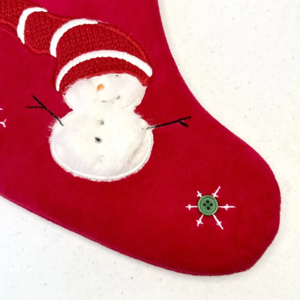 First Moments Kids Snowman Red Luxe Velvet‎ Embroidered Christmas Stocking