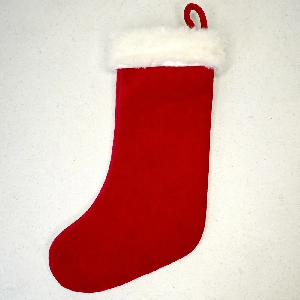 First Moments Kids Snowman Red Luxe Velvet‎ Embroidered Christmas Stocking