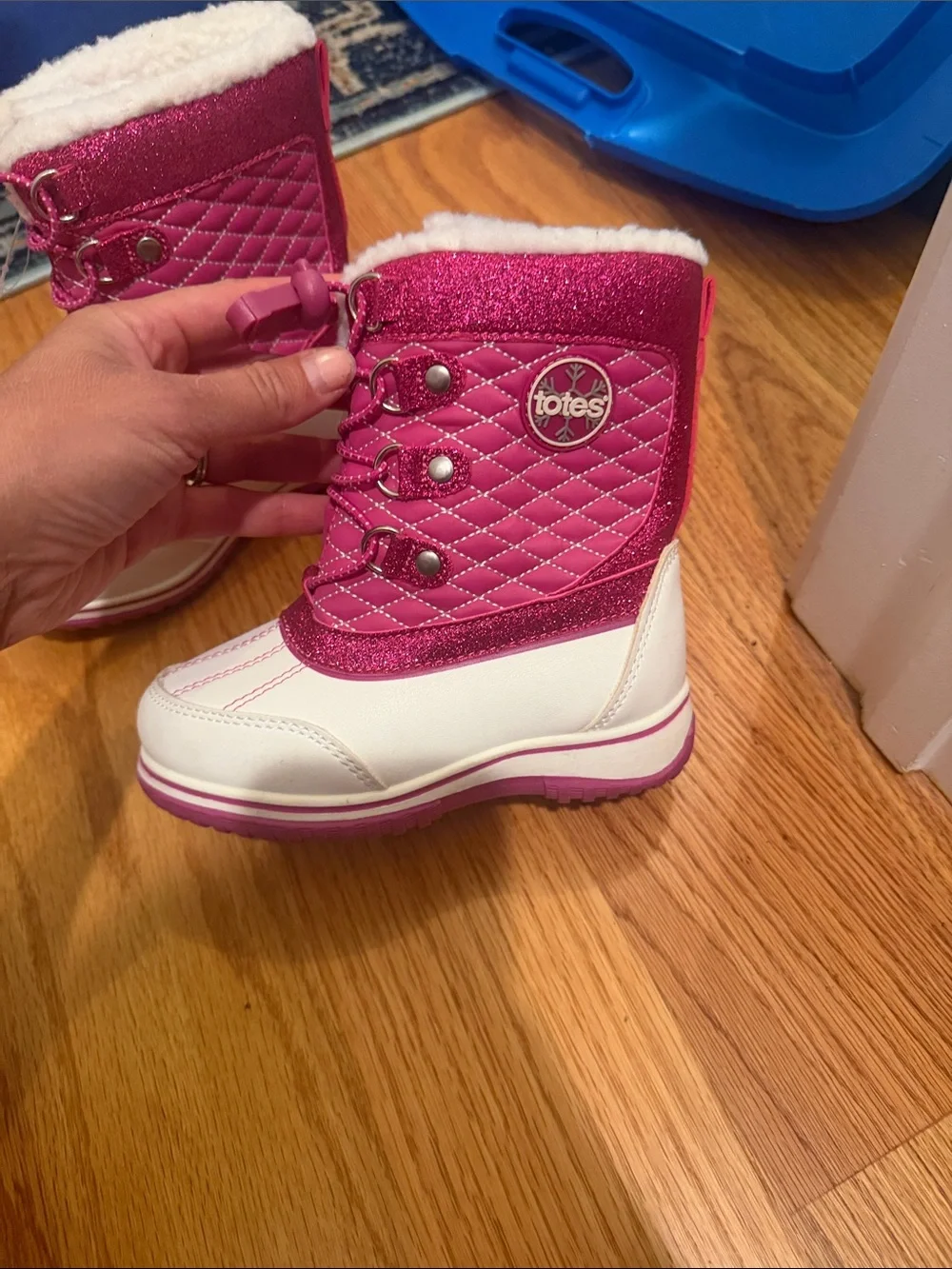 totes Girls' Pink and White Glitter Snow Boots