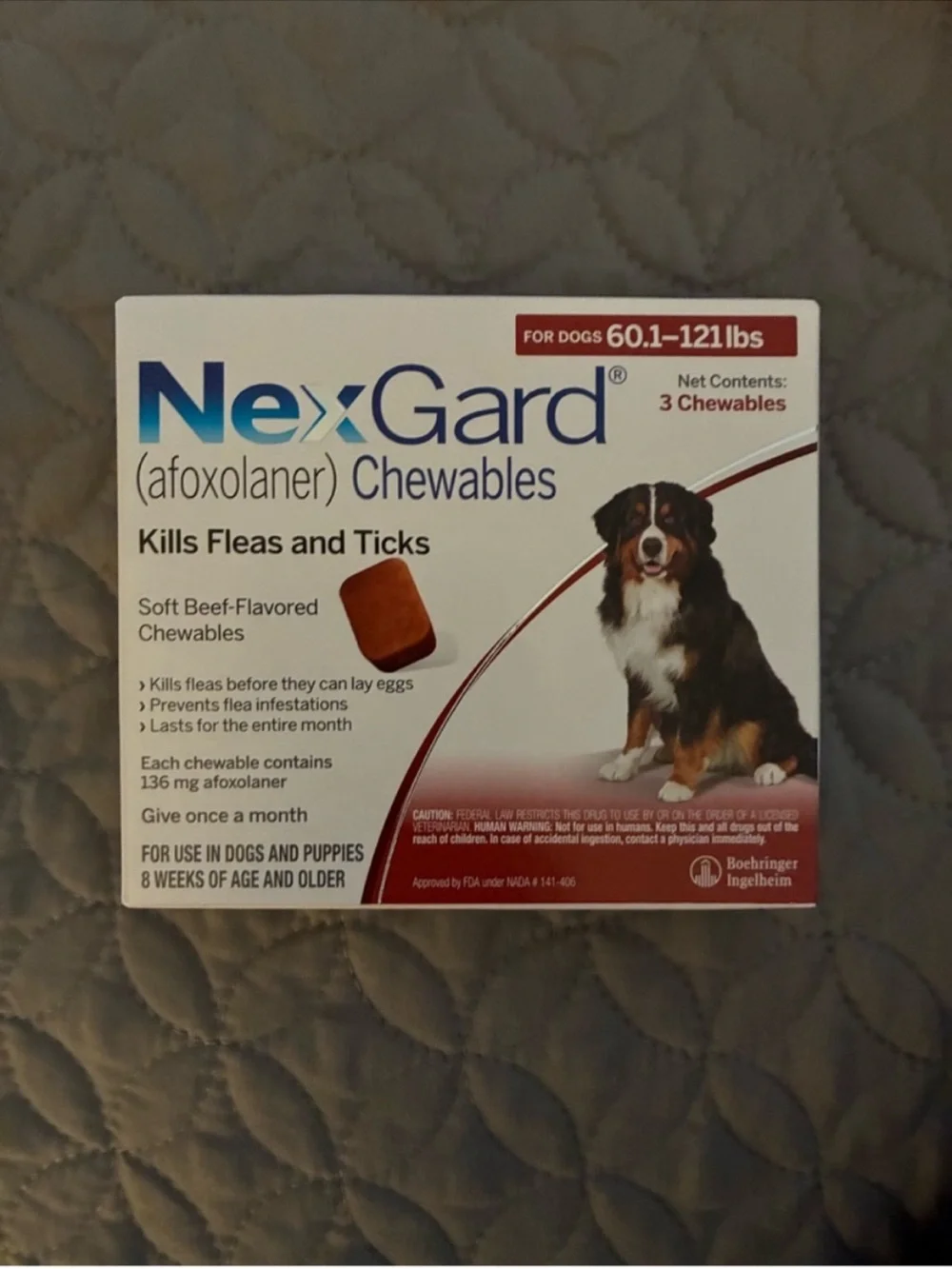 Nexgard 60.1-122 lbs for Dogs flea & tick prevention 3 packs