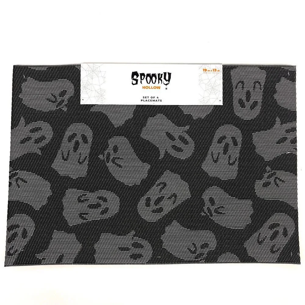 SPOOKY HOLLOW Dinner Placemats 4 Pack Ghost Print Halloween Black White‎ 19