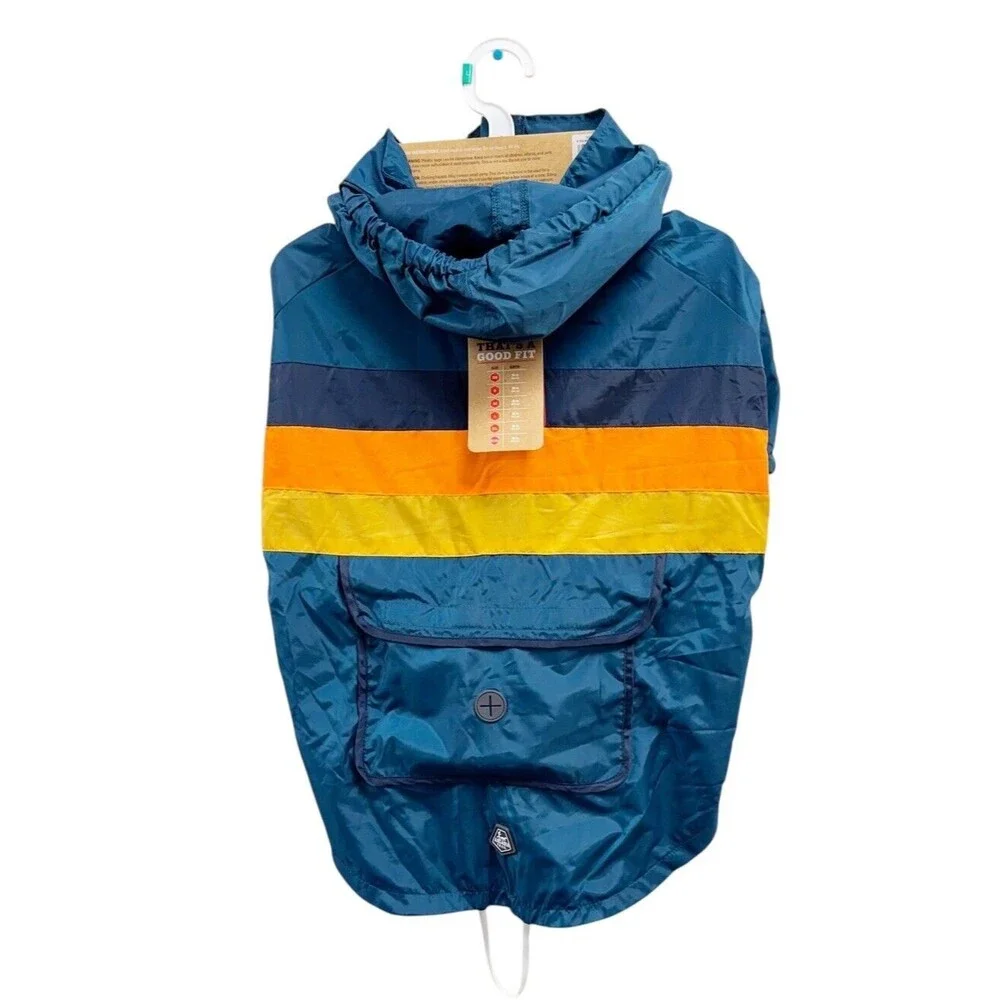 Arcadia Trail Dog Navy Colorblock Windbreaker Jacket Packable‎ Hood Poop Bag NWT
