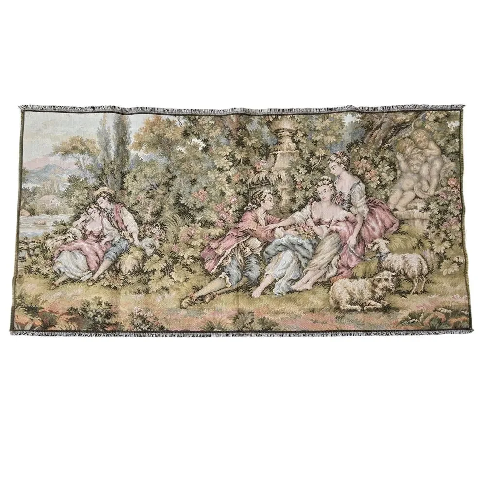 Vintage French Tapestry Beautiful Pictorial Romantic Decor Tapestry 38