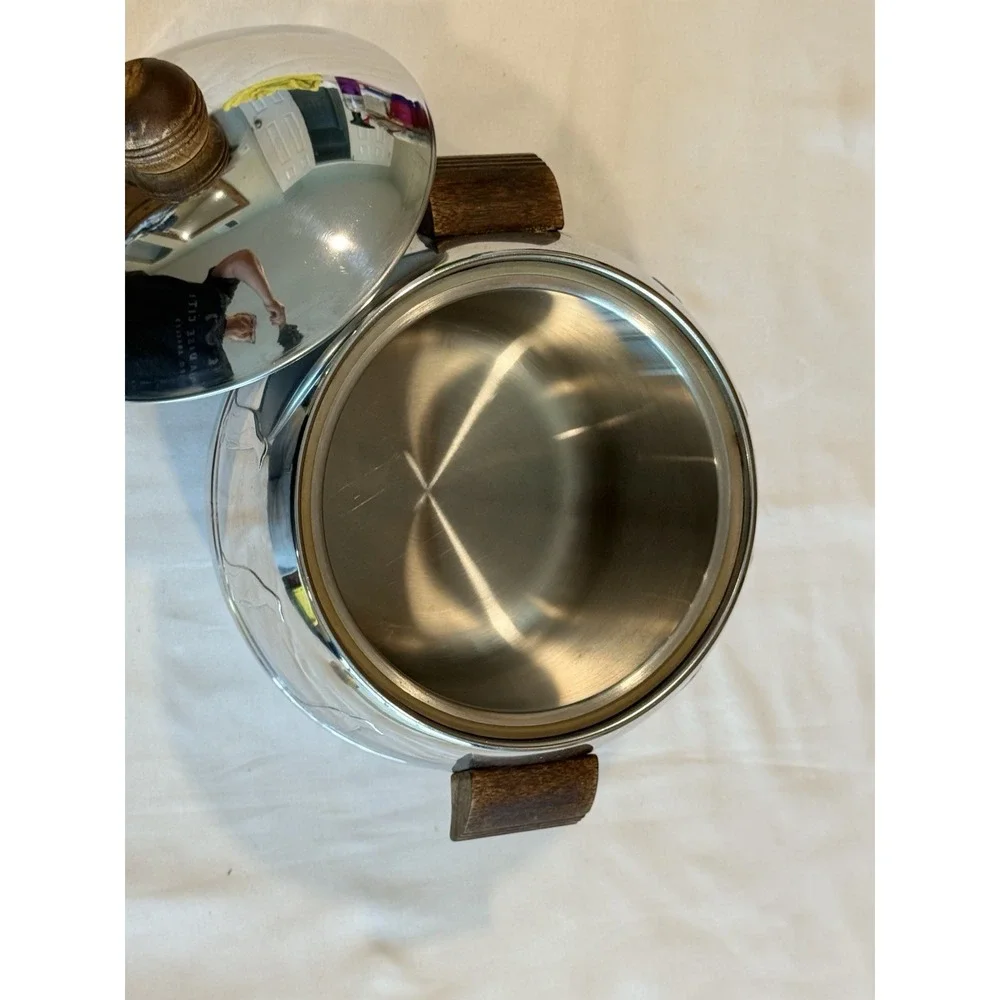 Vintage Mid Century West Bend Penguin Ice Bucket Hot & Cold Server Wood Handles