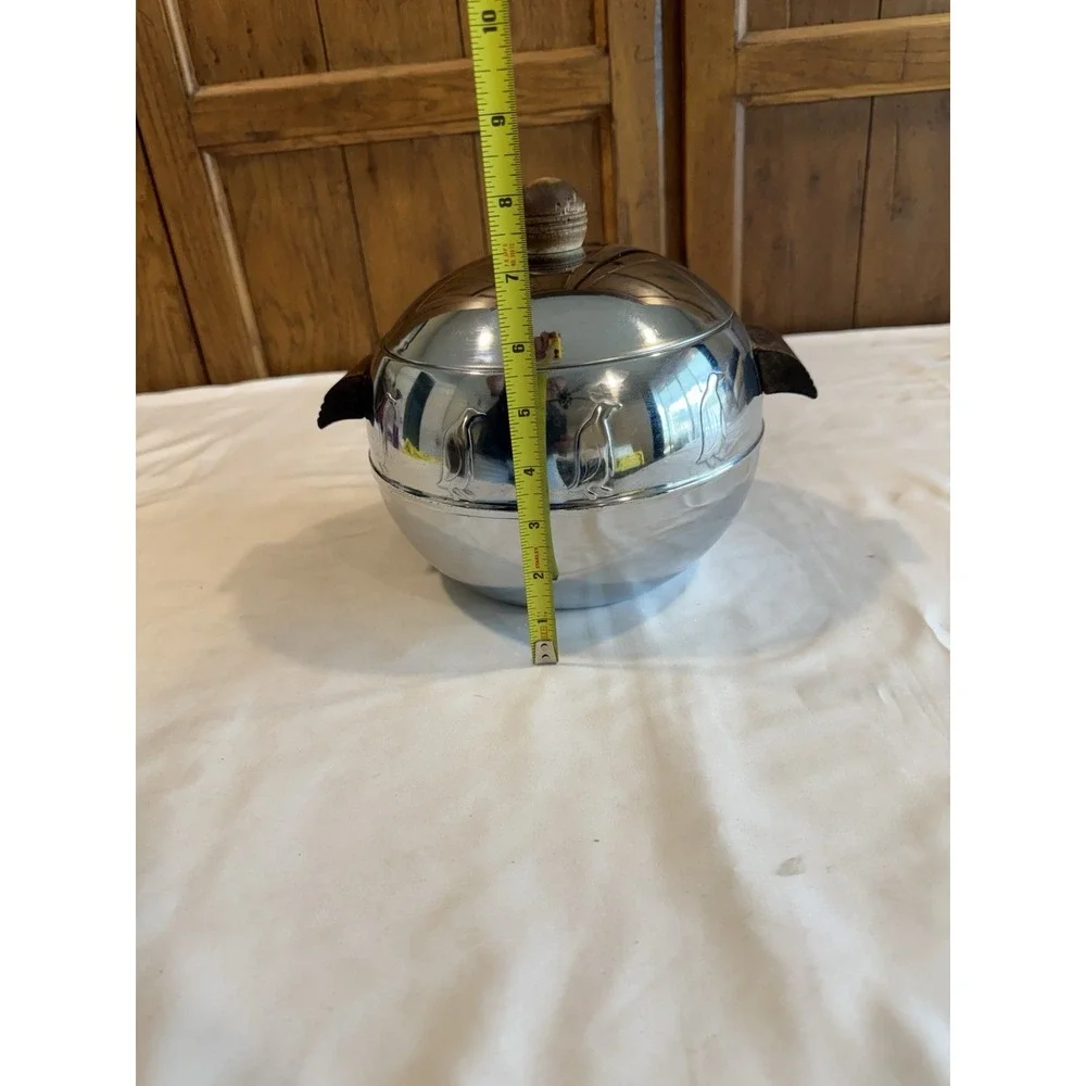Vintage Mid Century West Bend Penguin Ice Bucket Hot & Cold Server Wood Handles