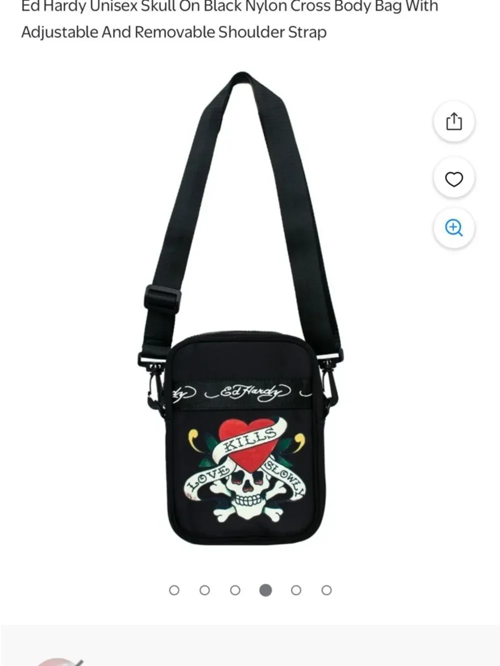 Ed Hardy Black Crossbody Messenger Bag with Red Heart Skull Graphic