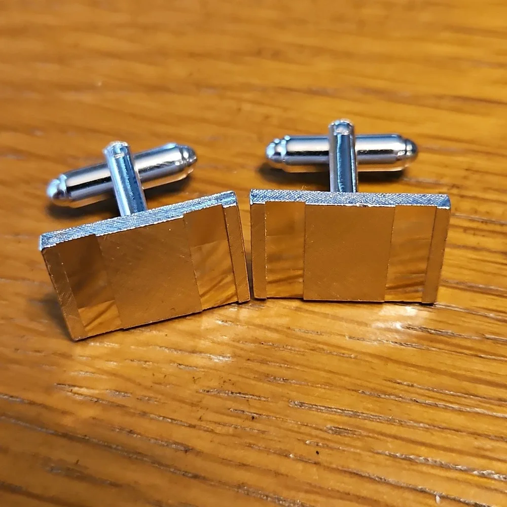 Vintage Dante Cufflinks Silver Square Dual Tone Design