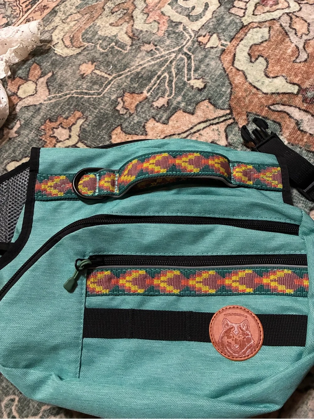 Wilder dog brand Teal Dog Harness Bag with Decorative Trim - amazing shape!