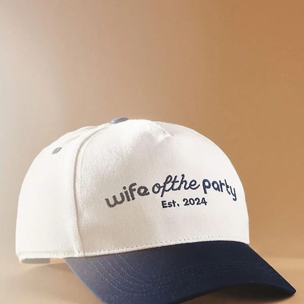 New Anthropologie Bridemerch Wife of the Party White and Blue Cap