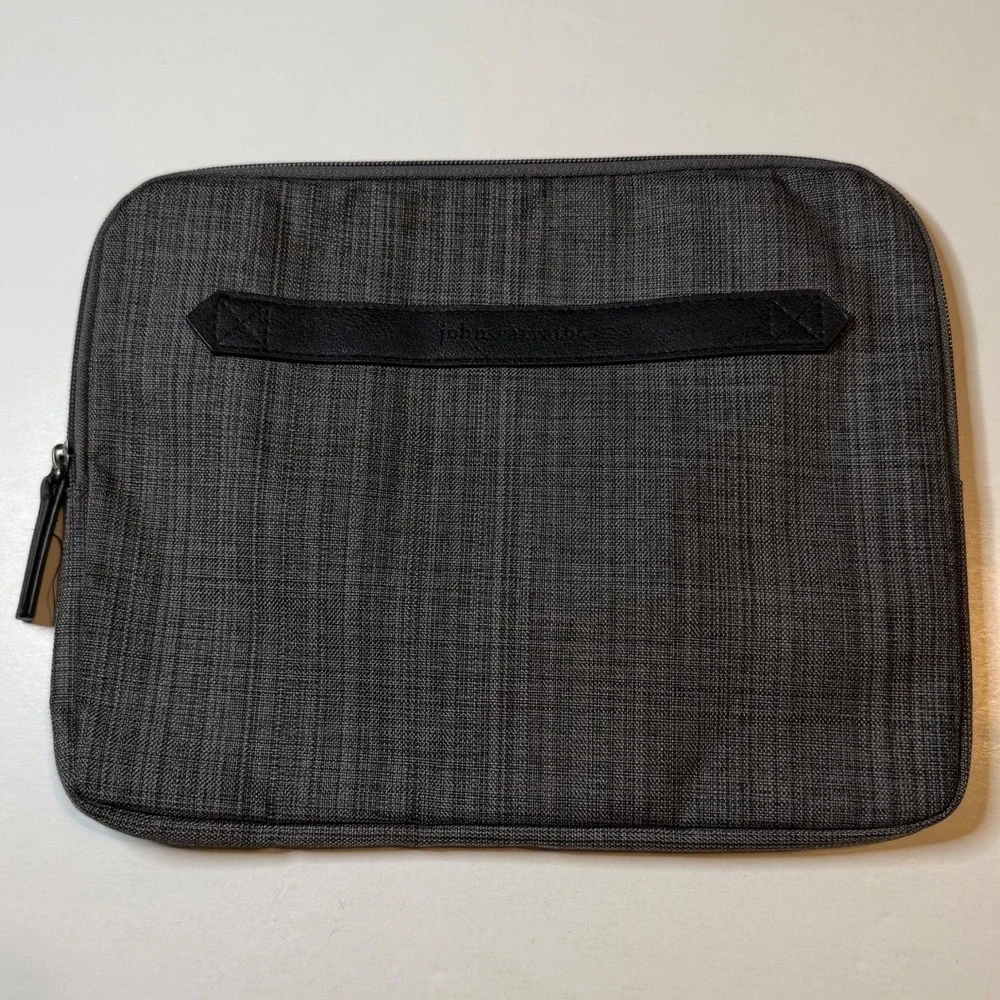 John Varvatos Grey Heathered Laptop Sleeve Case Zip Closure Mens Professional