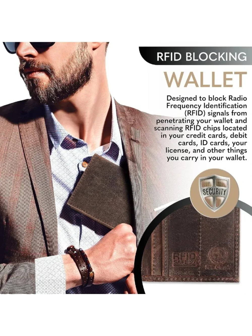 Vintage Leather RFID Bifold Wallet for Men | Classic Checkbook Holder, Buffalo