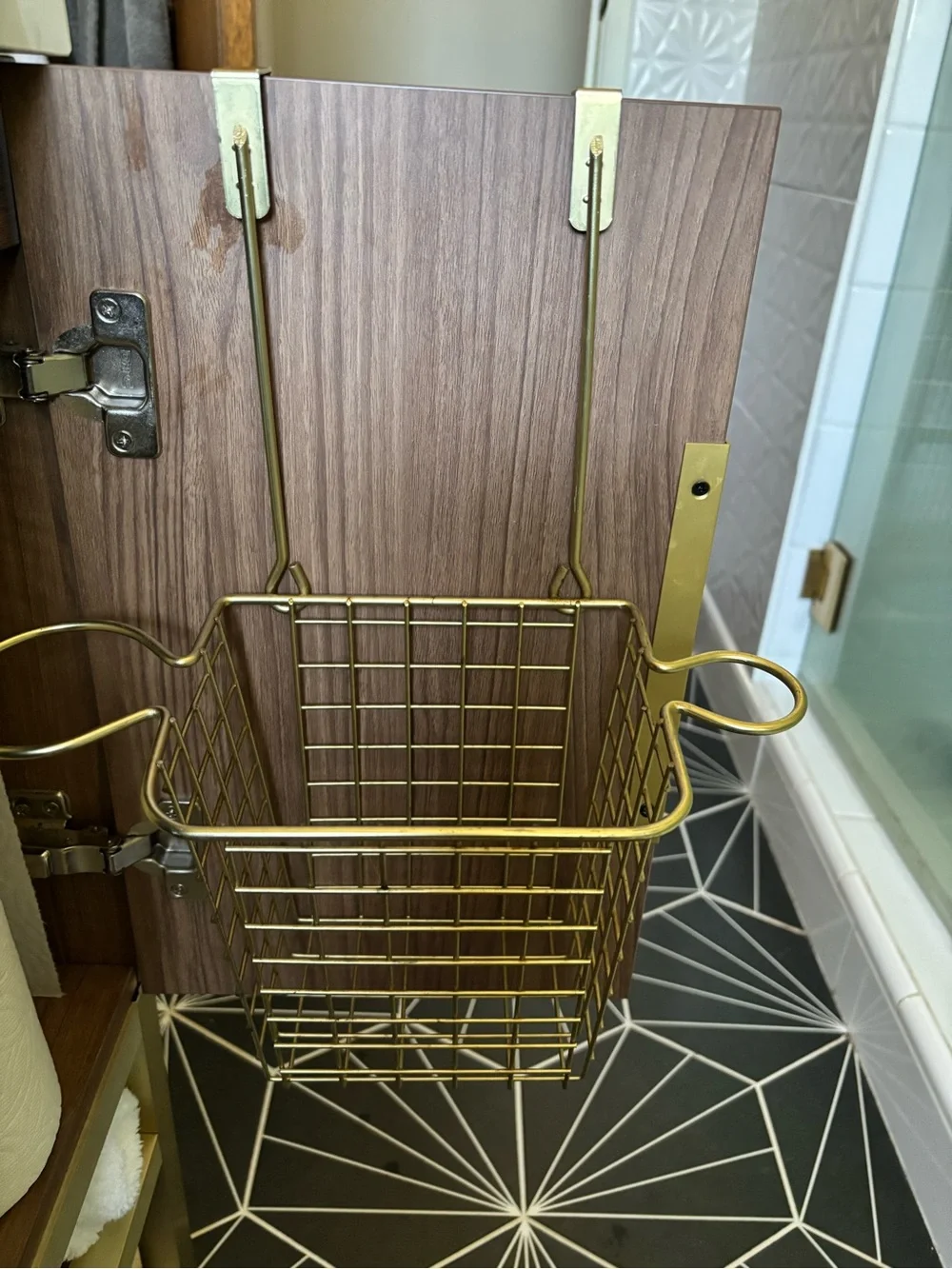 Hair tool organizer basket under cabinet shelf wire