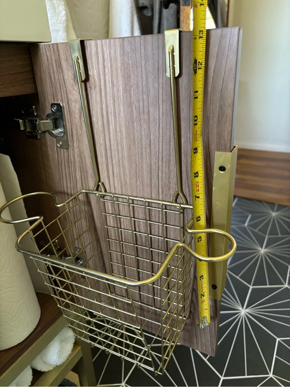 Hair tool organizer basket under cabinet shelf wire