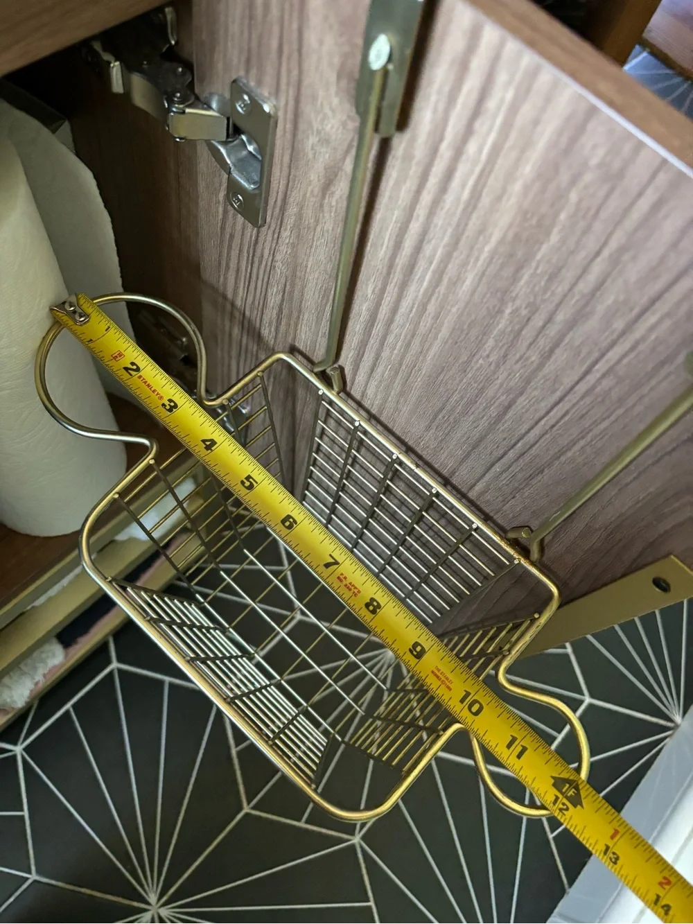 Hair tool organizer basket under cabinet shelf wire