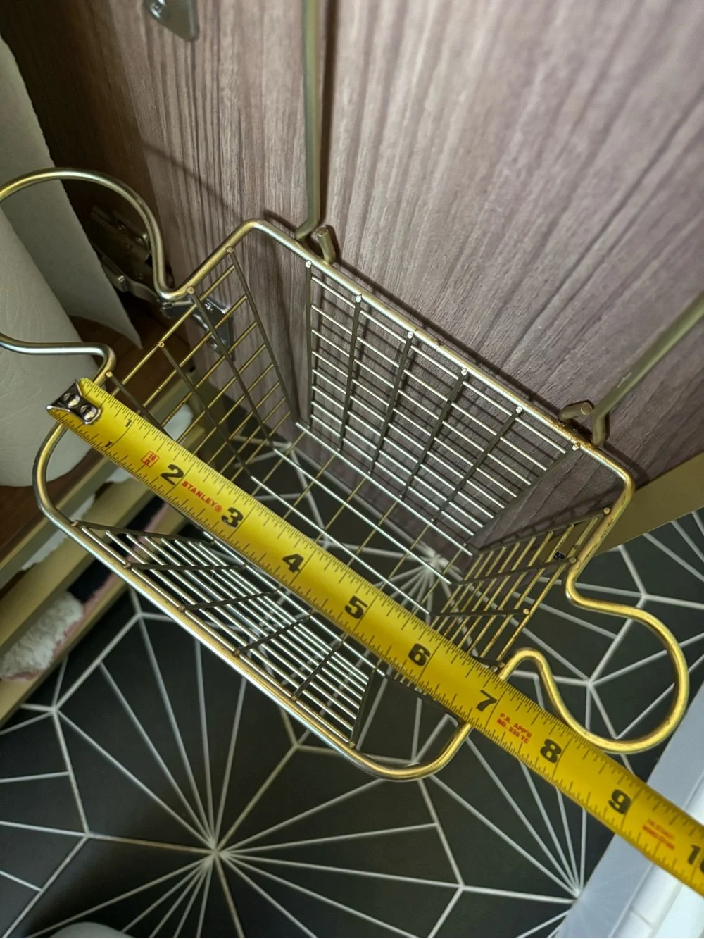 Hair tool organizer basket under cabinet shelf wire