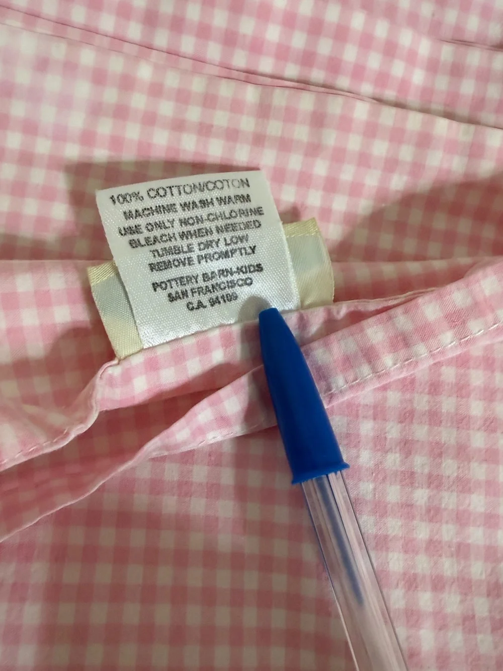 Vintage Pottery Barn Kids Twin Pink White Gingham Tiny Check Flat Sheet