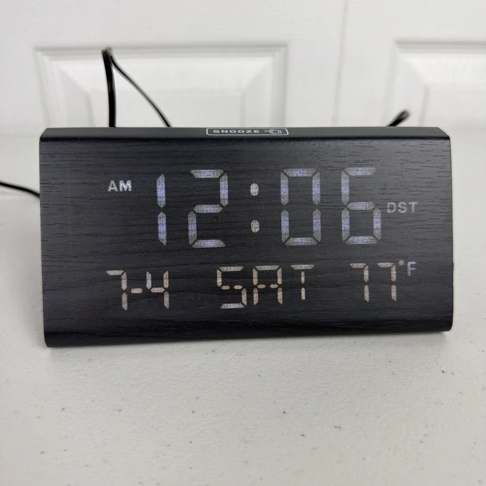 DreamSky Wooden Digital Alarm Clocks for Bedrooms Dimmer Loud Inside Temp Tested